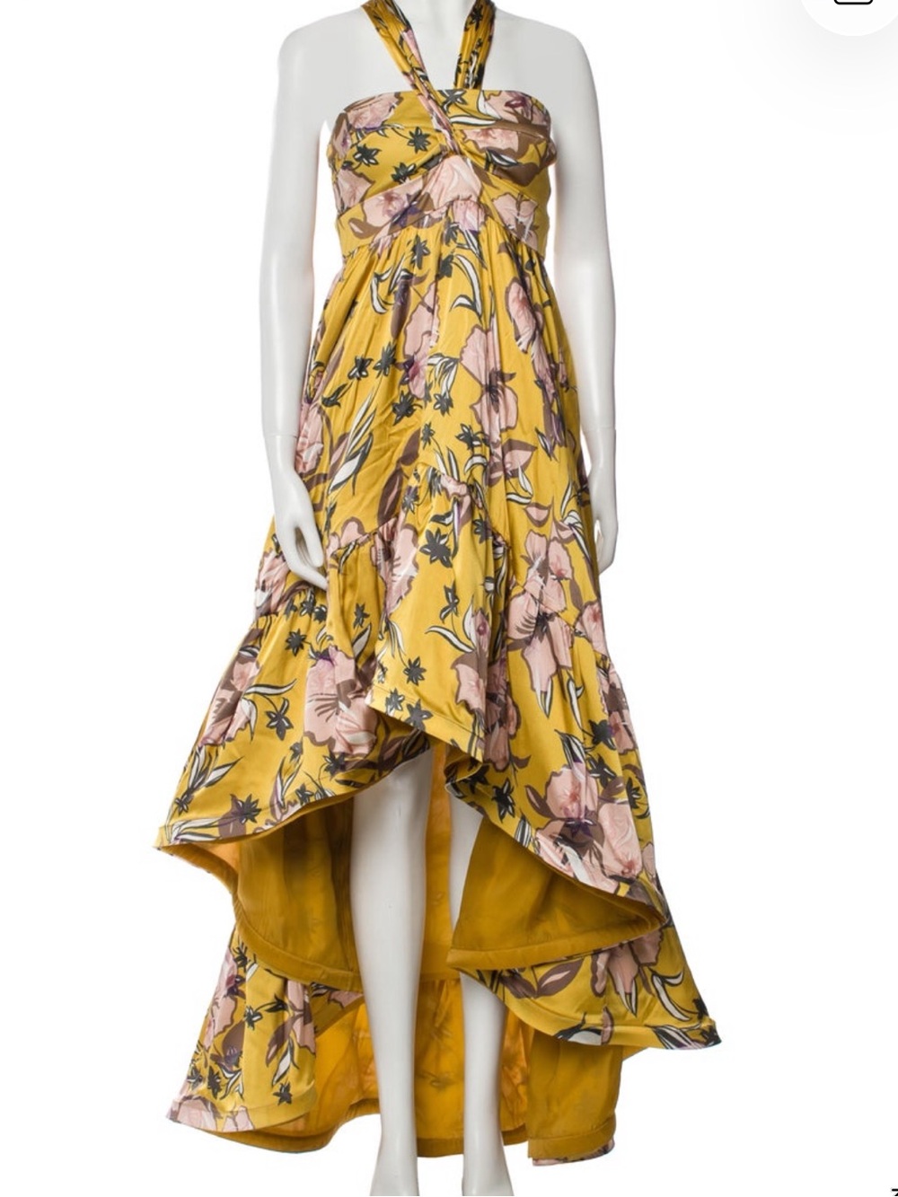 Silvia Tcherassi Mustard Yellow Floral Maxi Skirt - silk long dress